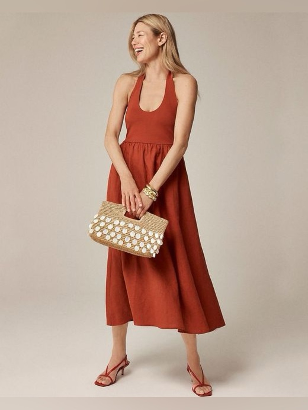 J. Crew Rust Red Halter Midi Dress